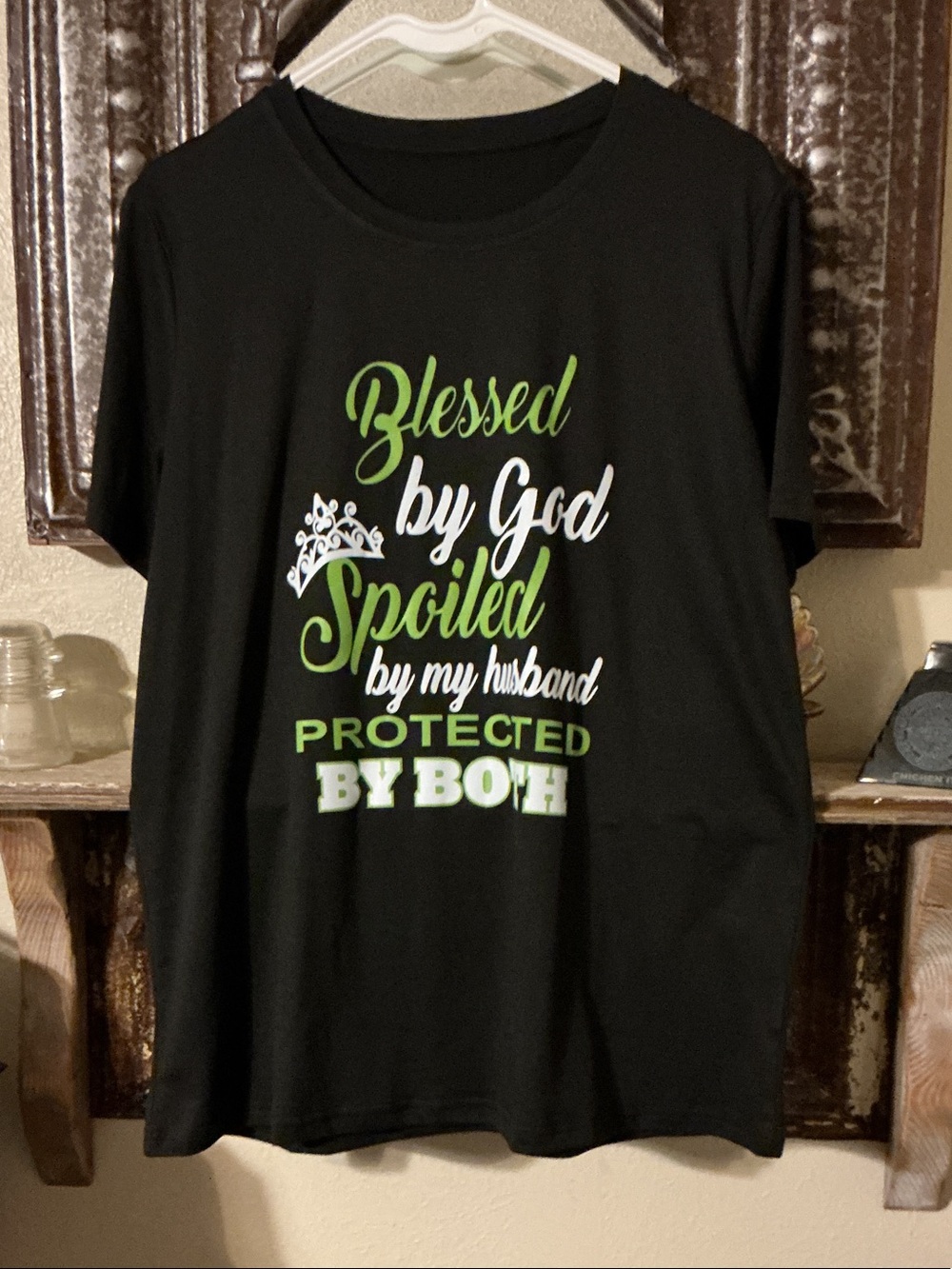 Blessed by God Spoiled by My Husband Short Sleeve Tee - Black/Green